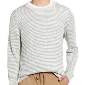 Goodthread Cotton Sweater Men's xL Gray Striped Waffle Knit Crew Neck Pullover